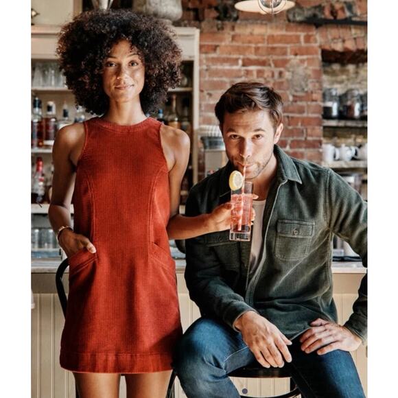 Marine Layer Women’s Size S Florence Shift Dress Corduroy Sleeveless Rust/Red - Picture 1 of 10